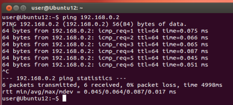 Executando PING no Debian A figura mostra como exemplo o comando PING 192.168.0.2 e os resultados obtidos.