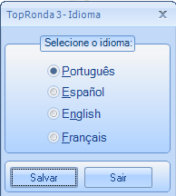 Passo 14: Pronto o TopRonda 3 foi instalado. Ao abrir o programa pela primeira vez, informar o idioma a ser utilizado e clicar em Salvar. O software TopRonda 3 está pronto para utilização.