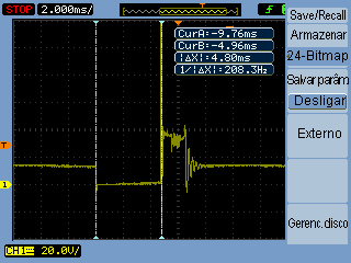 50 alimentação da bobina, e os pinos 1 e 3 são sinais negativos pulsantes responsáveis pela carga da bobina, e que possuem um tempo fixo de 4,8 ms, como pode ser visto na Figura 22.
