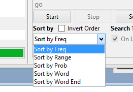 Após carregar os textos, clique em Start e a lista de palavras em ordem de frequência será gerada.