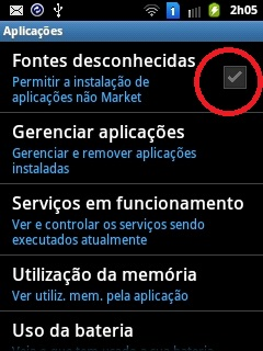 PREPARANDO O TELEFONE PARA RECEBER O SOFTWARE GARANTINDO A INSTALAÇÃO DO GRAMPO No menu do aparelho, clique em configurações >Aplicações> Agora veja se a opção Fontes desconhecidas esta marcada,se