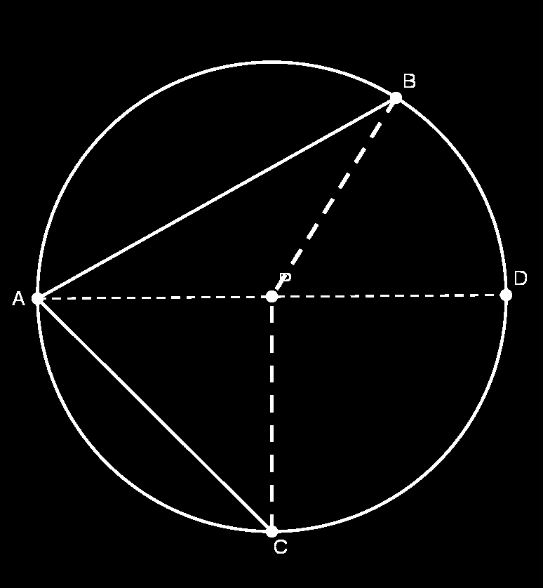O Círculo Figura 6.7: Caso 2: Suponha que B e C estão em lados opostos do diâmetro com extremidade A. Seja D a outra extremidade do diâmetro contendo A.