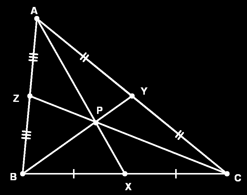 Geometria Euclidiana Plana AULA 9 Figura 9.2: As medianas de um triângulo são concorrentes. e (ABX) = (AP Z) + (BP Z) + (BP X) = 2(AP Z) + (CP X), então (AP Y ) = (AP Z).