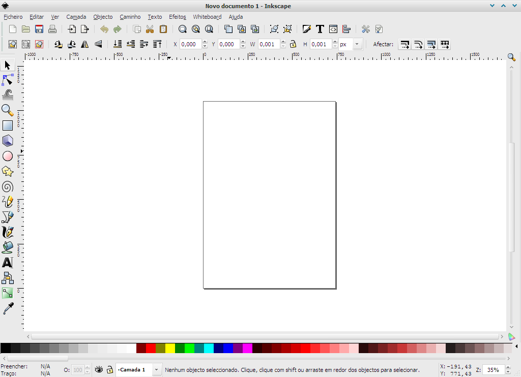 1 Inicie o Inkscape. Por predefinição, a aplicação inicia sempre com um documento de dimensão A4.