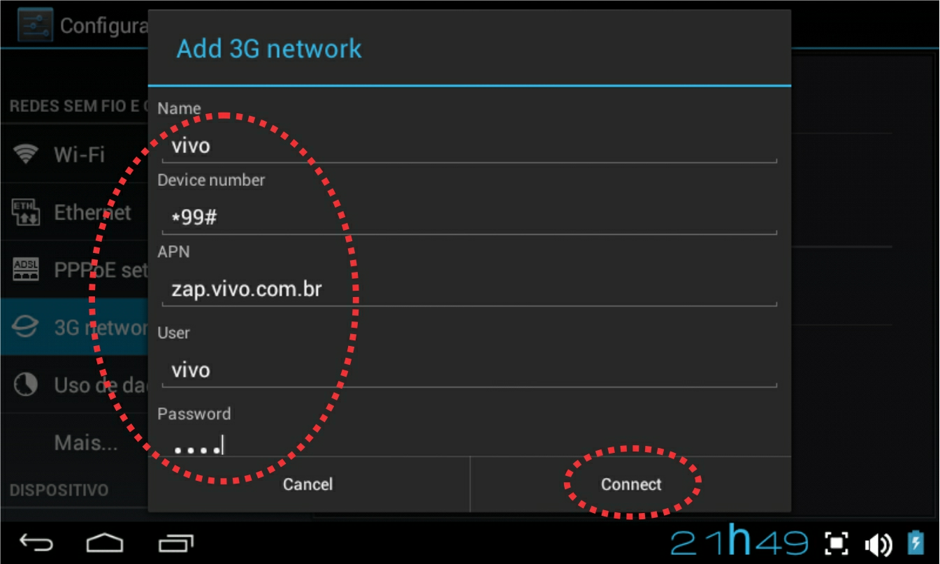 Suporte a Modem 3G 23 Pronto, será exibido um símbolo de 3G na parte inferior da tela. Nota: Pode haver cobranças de roaming além da taxa de dados.