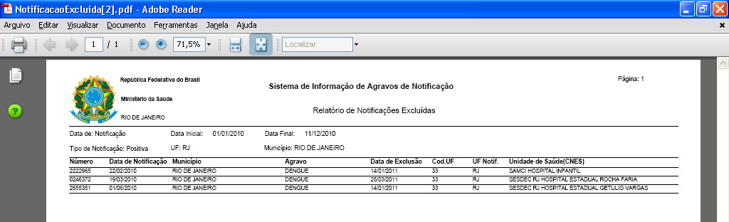 MS DATASUS Relatórios NOTA Visualização utilizando o browser Internet Explorer: 3. Clique em Visualizar. Surge a tela: 4. Clique em Abrir. Surge o relatório: 5.