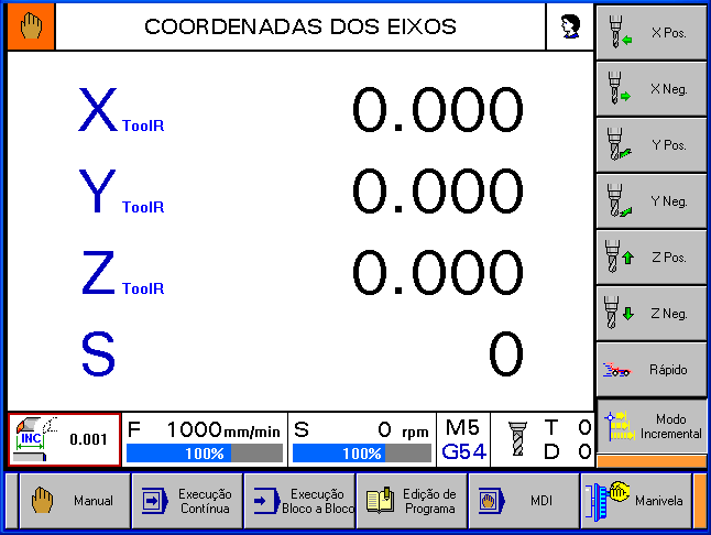 1.3.2 MODO INCREMENTAL Figura 11 Ao pressionar a softkey Incremental, o comando permite, através das setas que estão no teclado, que o operador aumente ou diminua o incremento que será utilizado.