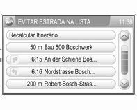 74 Navegação Evitar estr. na lista do perc.: abre um menu que mostra a lista do percurso actual.