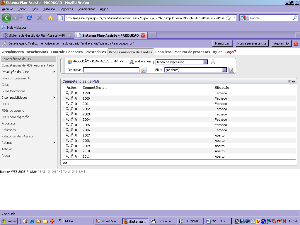 1.9 Interface de Conferência de PEG/Processo Quando o PEG/Processo estiver em conferência, podemos utilizar o recurso da interface de conferência, acessada pelo botão Conferir.