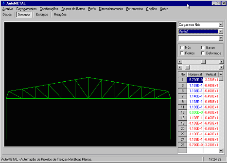 Figura 06: Tela de contraventamentos gerada automaticamente no AutoCAD. Com os dados exportados, o CAE realiza um processo otimizado de toda a análise estrutural e todo o dimensionamento da estrutura.