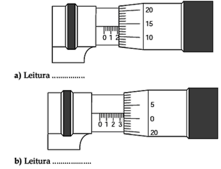 bainha 0,675" + tambor 0,019" leitura 0,694" Leia as medidas e escreva-as nas linhas abaixo de cada desenho Micrômetro com resolução 0,0001" Para a leitura no micrômetro de 0,0001", além das
