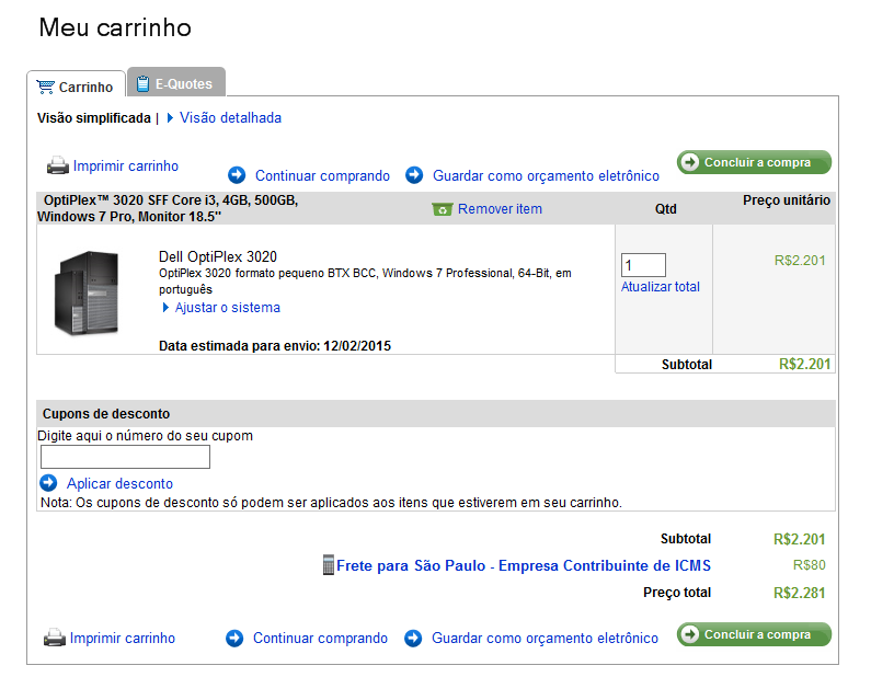 . Clique no link "Imprimir Resumo" para revisar rapidamente as opções de configuração selecionadas atualmente, ou para formatar as informações para impressão.