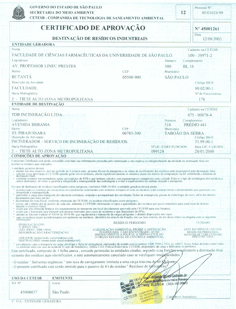 Licenças CADRI s (Certificado de Destinação de Resíduos