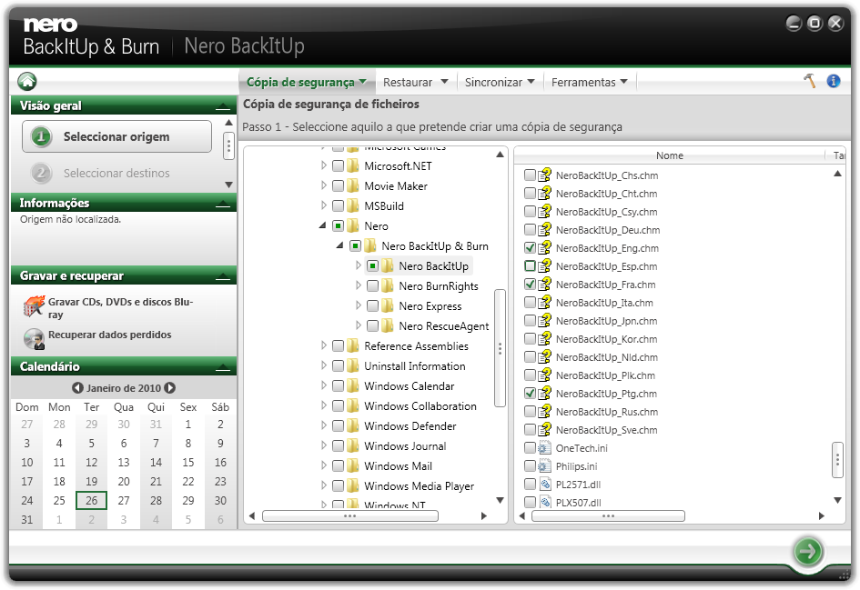 6 Criar Cópia de Segurança dos Ficheiros Criar Cópia de Segurança dos Ficheiros Com o Nero BackItUp pode efectuar cópias de segurança de ficheiros.