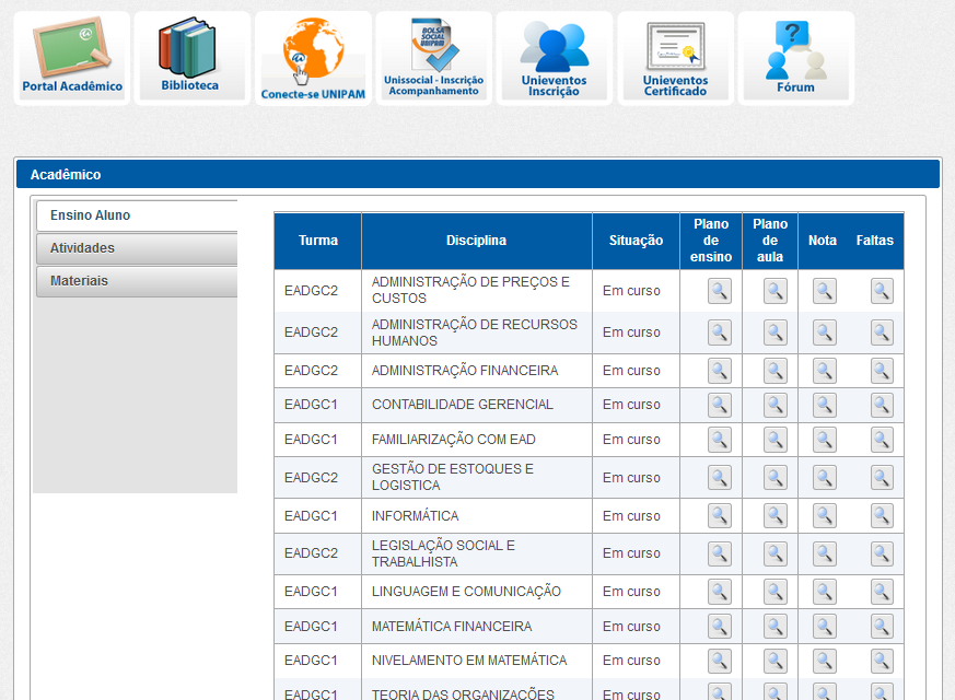 2 ÁREA DE CONTEÚDO Na área de conteúdo, estão dispostas as principais funcionalidades do portal, veremos cada uma delas especificadamente.