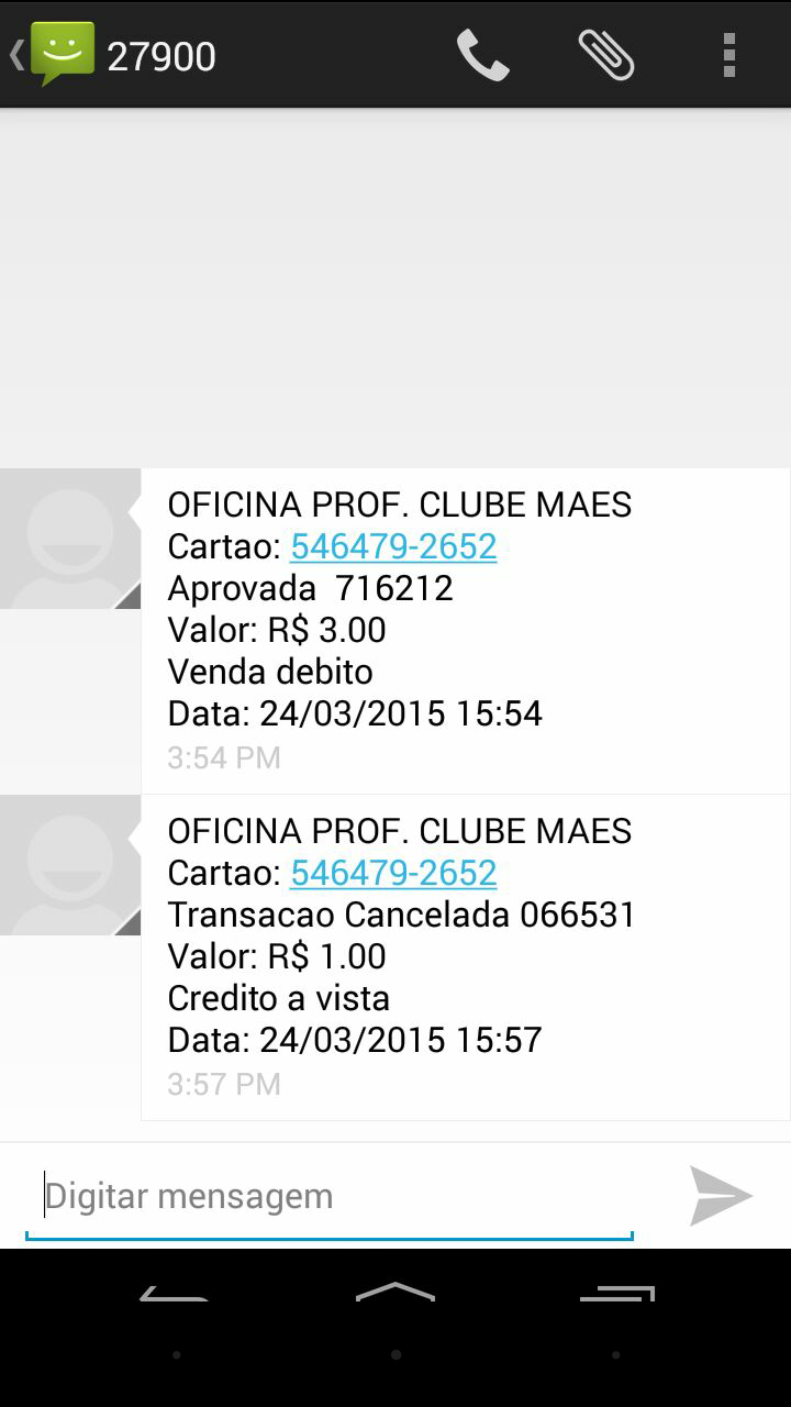 COMPROVANTE DA VENDA SMS recebido pela parceira Oficina Clube de Mães do Brasil OFICINA PROF.
