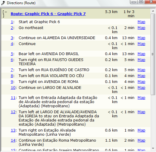 Determinação do melhor trajecto (Route): Trajecto entre a Universidade de Lisboa e o Atrium do Saldanha