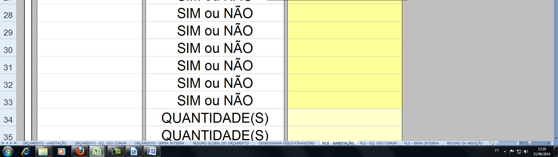 Alguns serviços, possuem características de medição pré-definidas, como os serviços detalhados como SIM ou NÃO, conforme exemplo abaixo: