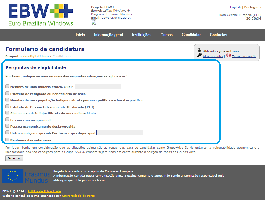 Responder se já residiu por mais de 01 (um) ano nos últimos 05 (cinto) anos em algum país europeu e Guardar.