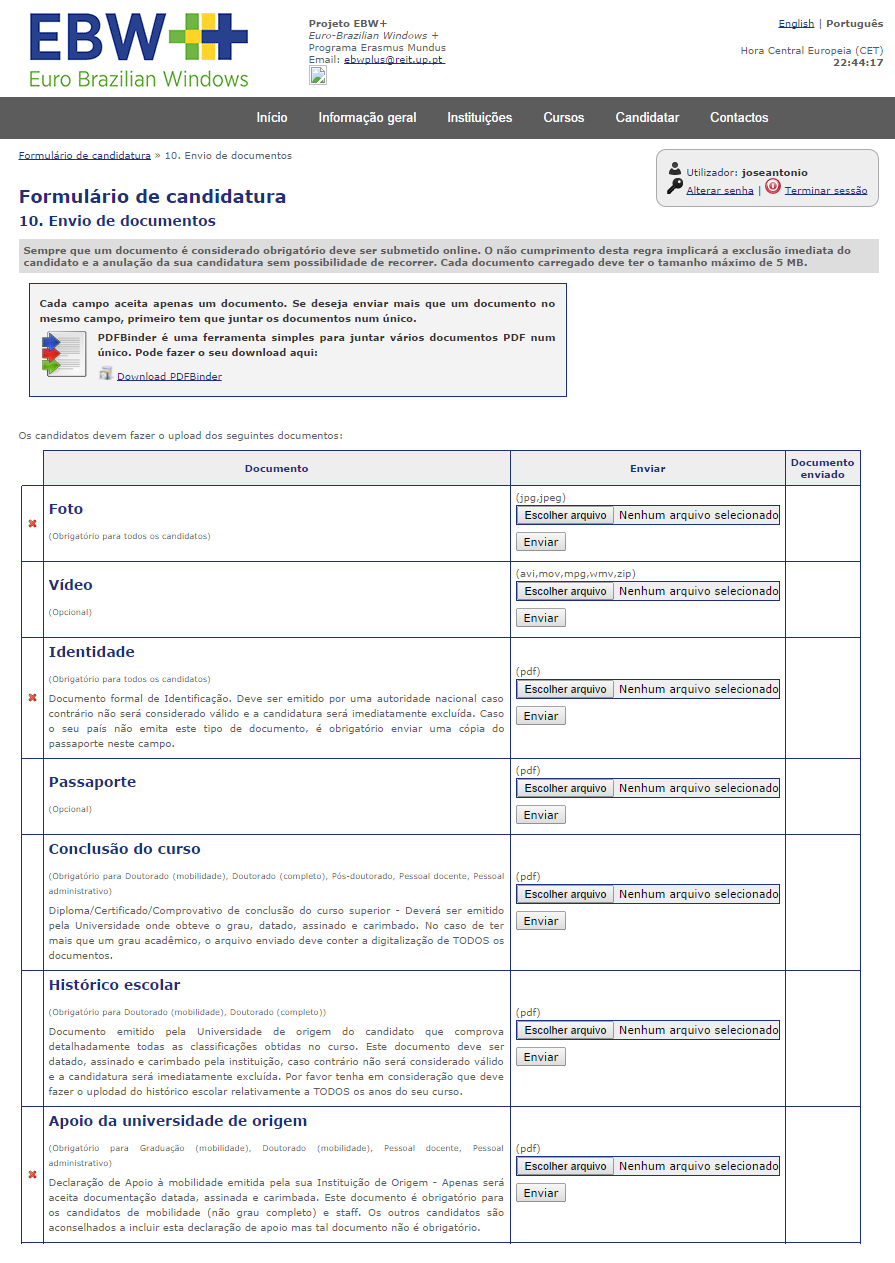 Na última aba, chamada Documents to upload é onde