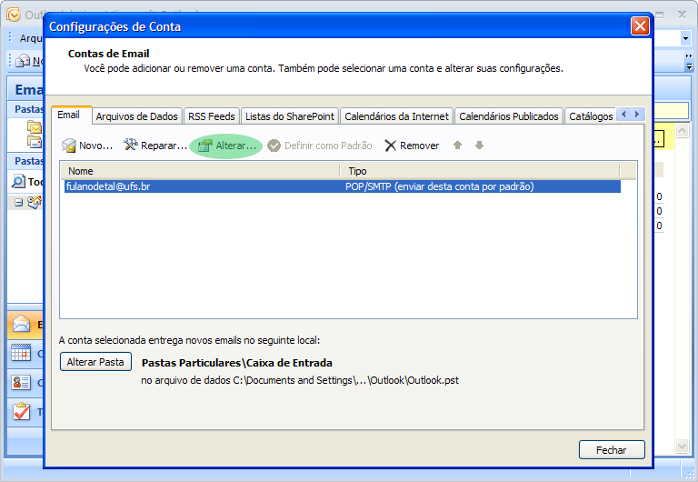 Configuração para acesso tanto no Outlook 2007 quanto no Webmail É possível configurar o armazenamento dos email's também no servidor, mas isto pode restringir o recebimento de novos email's (tanto