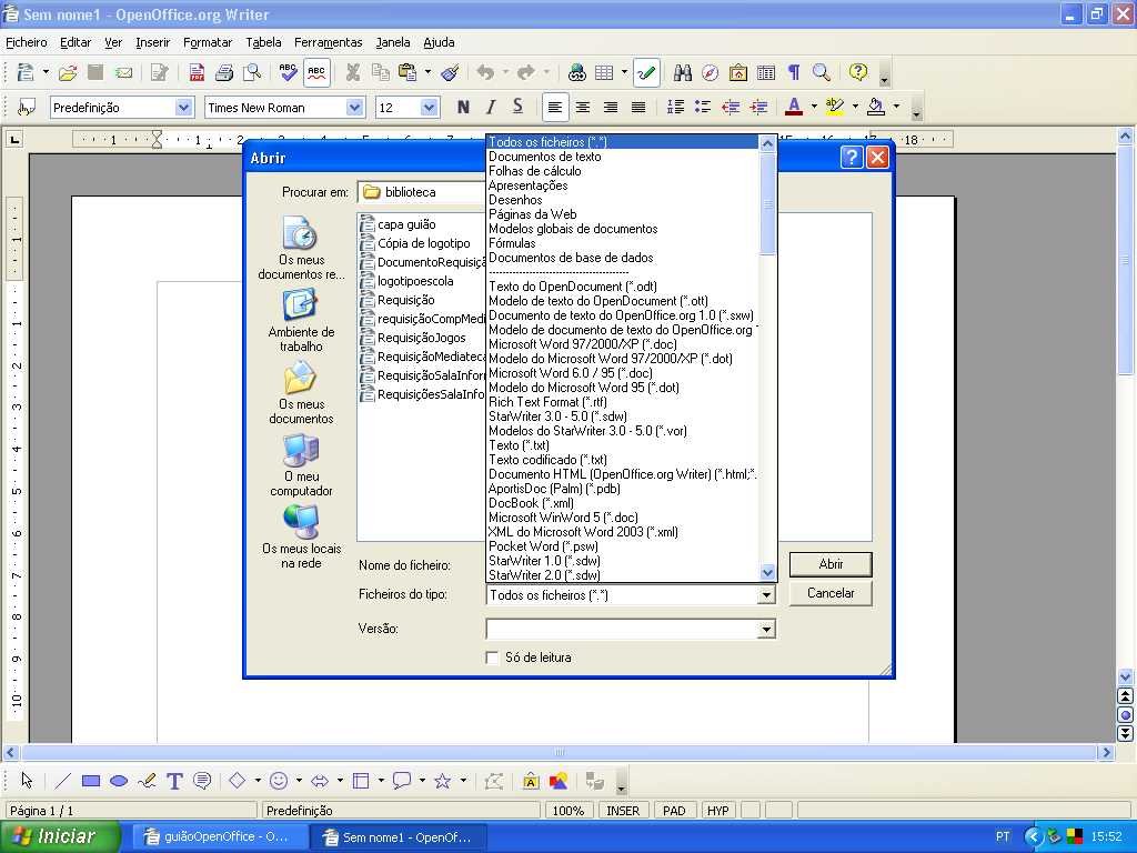 ABRIR UM DOCUMENTO do Microsoft Office Seleccione FICHEIRO -ABRIR. Seleccione um ficheiro Microsoft Office na caixa de diálogo ABRIR FICHEIRO Ficheiro MS Office.