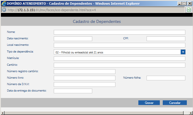 4. Na coluna Excluir, clique no ícone para excluir um dependente do cadastro do empregado. 5.