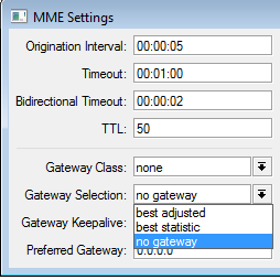 MME Mesh Made Easy como são definidos os gateways Diferentemente de outros protocolos tradicionais como o RIP e OSPF em uma configuração de MME normalmente não se propaga a rota default (até é