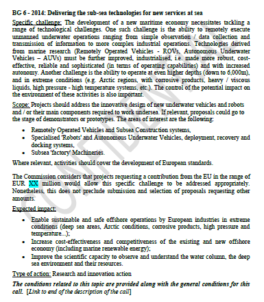 HORIZONTE 2020 Estrutura dos programas de trabalho (WP) Referência do tópico e ano de financiamento Specific Challenge: Estabelece o contexto, os problemas a resolver, a necessidade da intervenção