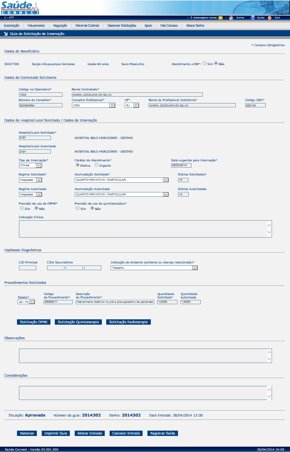 Informar a data e hora de entrada de internação do