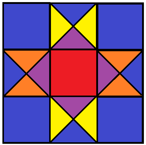 Figura 9 Como cortar os triângulos Depois que todos os triângulos forem cortados teremos então um total de 16 triângulos, sendo 4 azuis e 12 coloridos, e juntando com os quadrados teremos 4 quadrados
