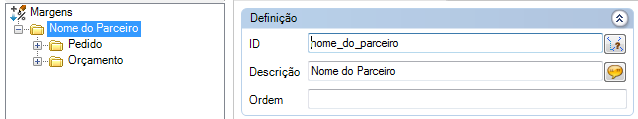 b) Renomear a propriedade Descrição, alterando Nome_do_parceiro para o nome do Parceiro em desenvolvimento. c) Na propriedade Banco de dados vincular o banco de dados do Parceiro.