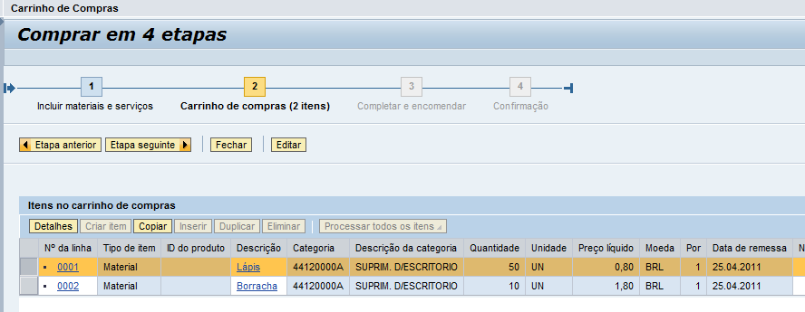 VI.Visualização do Carrinho de Compras - SRM 7.