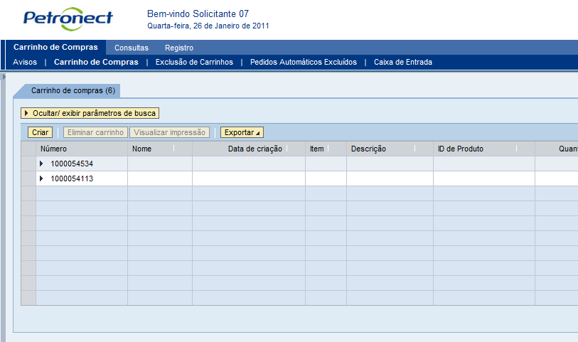 I.Acesso ao Carrinho de Compras - SRM 7.