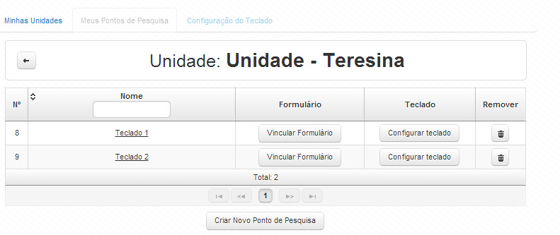 Na próxima tela, crie quantos pontos de pesquisa forem necessários para o seu negócio. Cada ponto de pesquisa corresponderá a um teclado diferente.