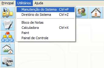 4º Passo: No Patrimax, entre em Utilitários / Manutenção do Sistema ou pressione as teclas Control + P.