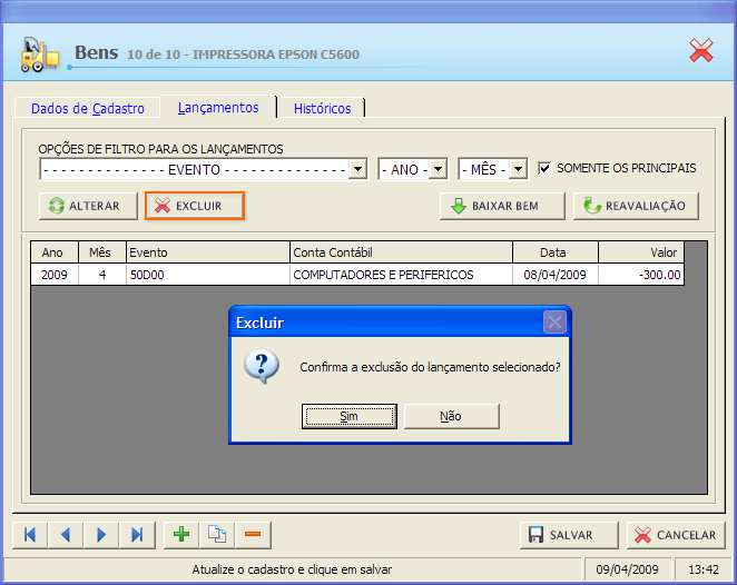 Exclusão de Lançamentos 3.8.5.
