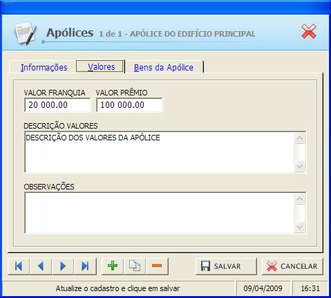 3.15.2. Guia Valores Cadastro de Apólices Guia Valores 3.15.3. Guia Bens da Apólice Cadastro de Apólices Guia