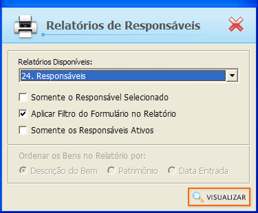 3.16.2. Guia Dados de Contato Cadastro de Responsável Dados de Contato 3.16.3. Relatórios Relatórios de Responsáveis Em Relatórios Disponíveis existem duas opções de relatórios, sendo a Relação de