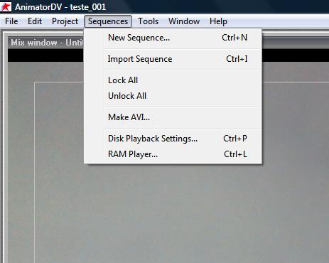 Quando terminado um filme ou uma cena, podemos exportar o nosso filme no formato AVI. Para tal, na barra de menus carregar em Sequence e depois em Make AVI (figura 11).