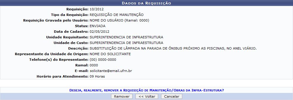 Para voltar para a tela anterior, clique em Voltar.