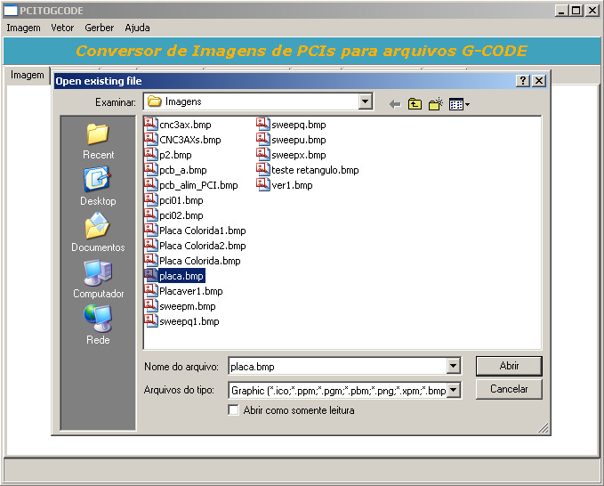 Note que é possível abrir diversos formatos de imagem inclusive JPG, mas o recomendável é o