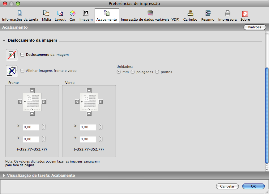 IMPRESSÃO NO MAC OS X 28 NOTA: Para exibir as configurações de cor a partir do Fiery QX100 nessa caixa de diálogo, verifique se a opção Comunicação de duas vias está selecionada.