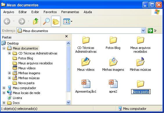 Para criar pastas no Explorer, utilizaremos o exemplo e a seqüência abaixo: 1.