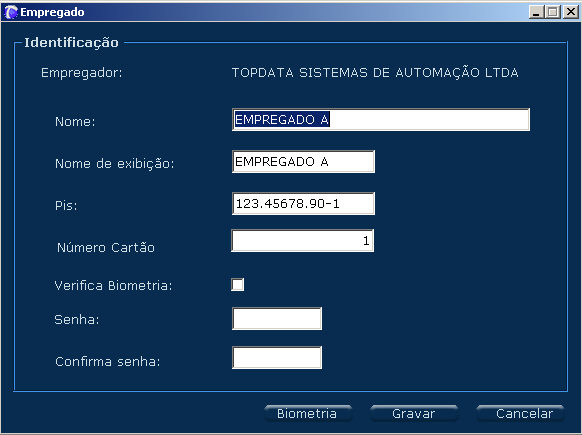 sua identificação com um cartão ou inserindo seu número de identificação pelo teclado. Essa opção só será levada em conta em modelos de Inner Rep com biometria.