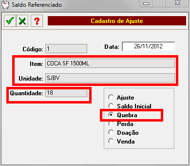 3) Acionando a função de Incluir (primeiro botão da barra superior), somos levados à tela de cadastro de manutenções de saldo.