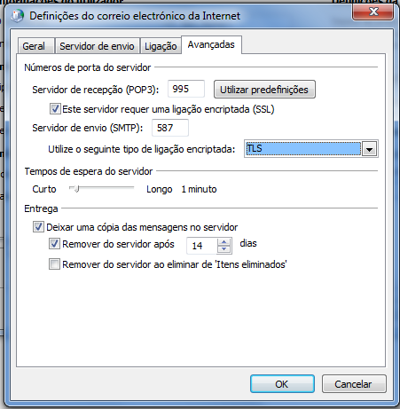 Avance para o Separador Avançadas. Configure a caixa de diálogo como mostra a figura.