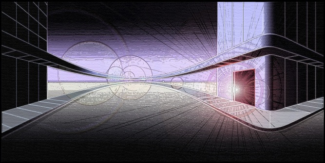 O desenho do Pavilhão Virtual foi elaborado também com quatro pontos de fuga, mas numa abordagem completamente diferente da do exemplo anterior.