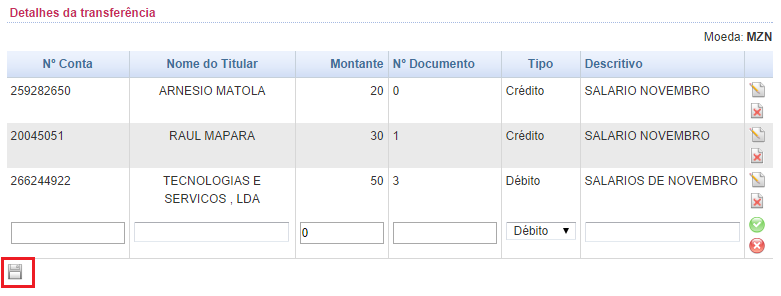 1.5 Gravação de ficheiros criados no Internet Banking O Internet Banking permite ao utilizador fazer a gravação dos registos criados no Internet Banking para futura utilização ou reutilização.