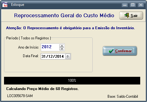 Página 3 de 11 Importante: Somente depois de feito o Reprocessamento do Custo-Médio será possível fazer a transferência dos Saldos para a Emissão do Inventário.